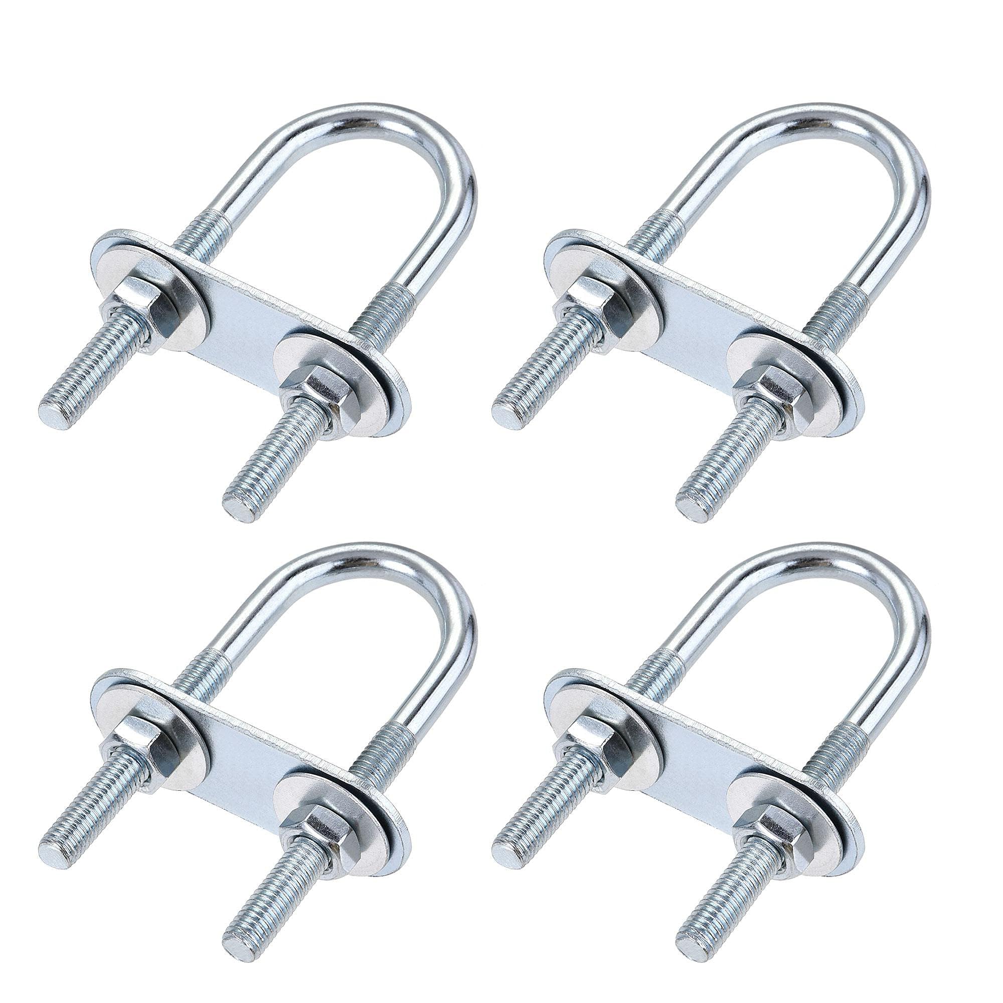 MACHSWON Round U-Bolt,8 Set Zinc Plated Alloy Steel M6 U Bolts 22mm(0.87") Inner Width 70mm Length with Nuts and Frame Plate for Automobiles Boat Trailer