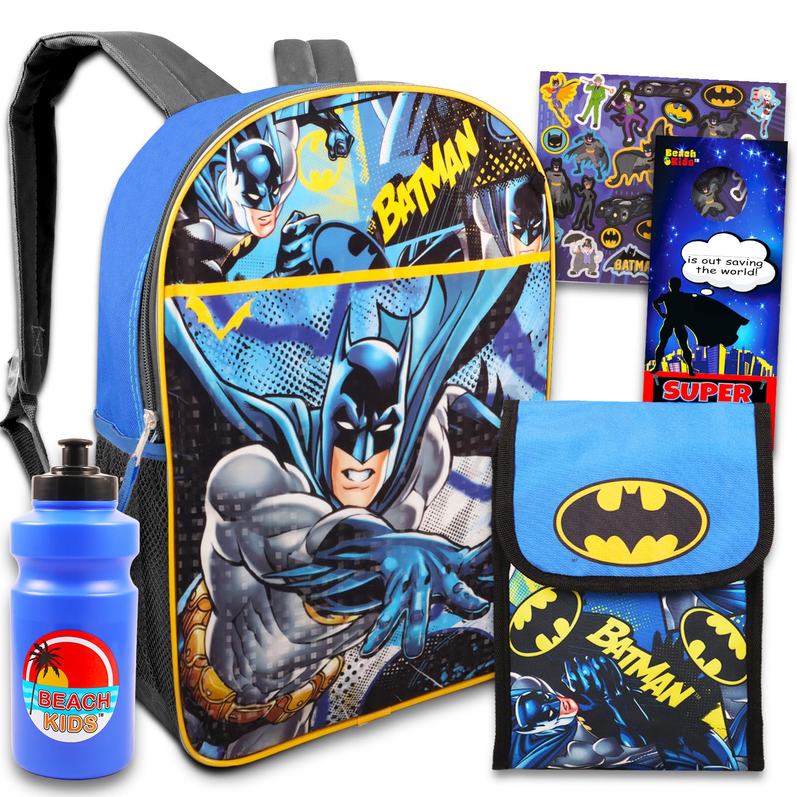Photo 1 of Batman Backpack and Lunch Box Set for Kids Boys ~ 7 Pc Deluxe 16" Batman School Bag, Lunch Bag, Stickers, and More (Batman School Supplies Bundle)