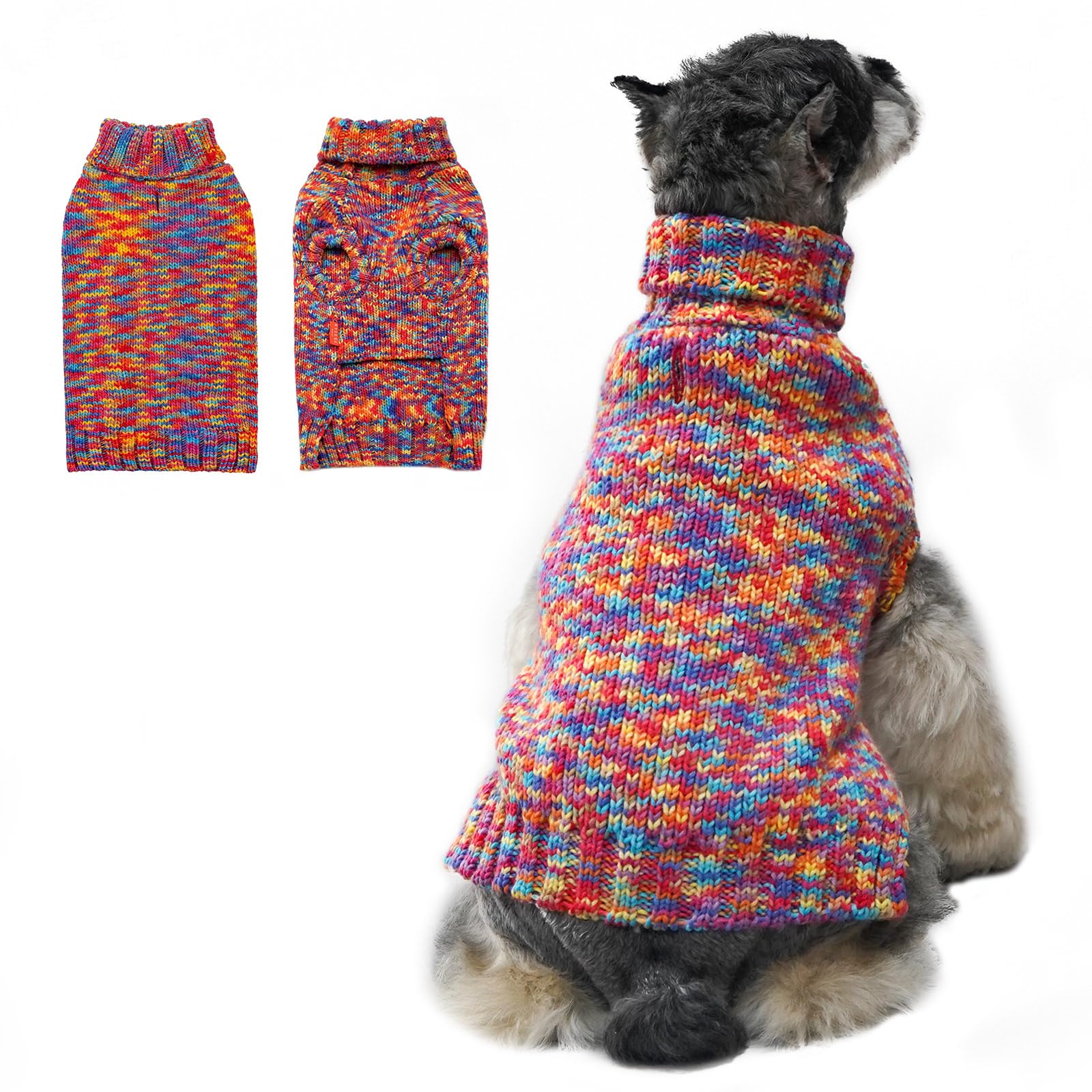 Photo 1 of KYEESE Dog Sweater Thermal Turtleneck Dog Knitwear for Medium Dogs with Leash Hole Warm Dog Coat for Cold Weather in Winter, Sunset Red,XXL