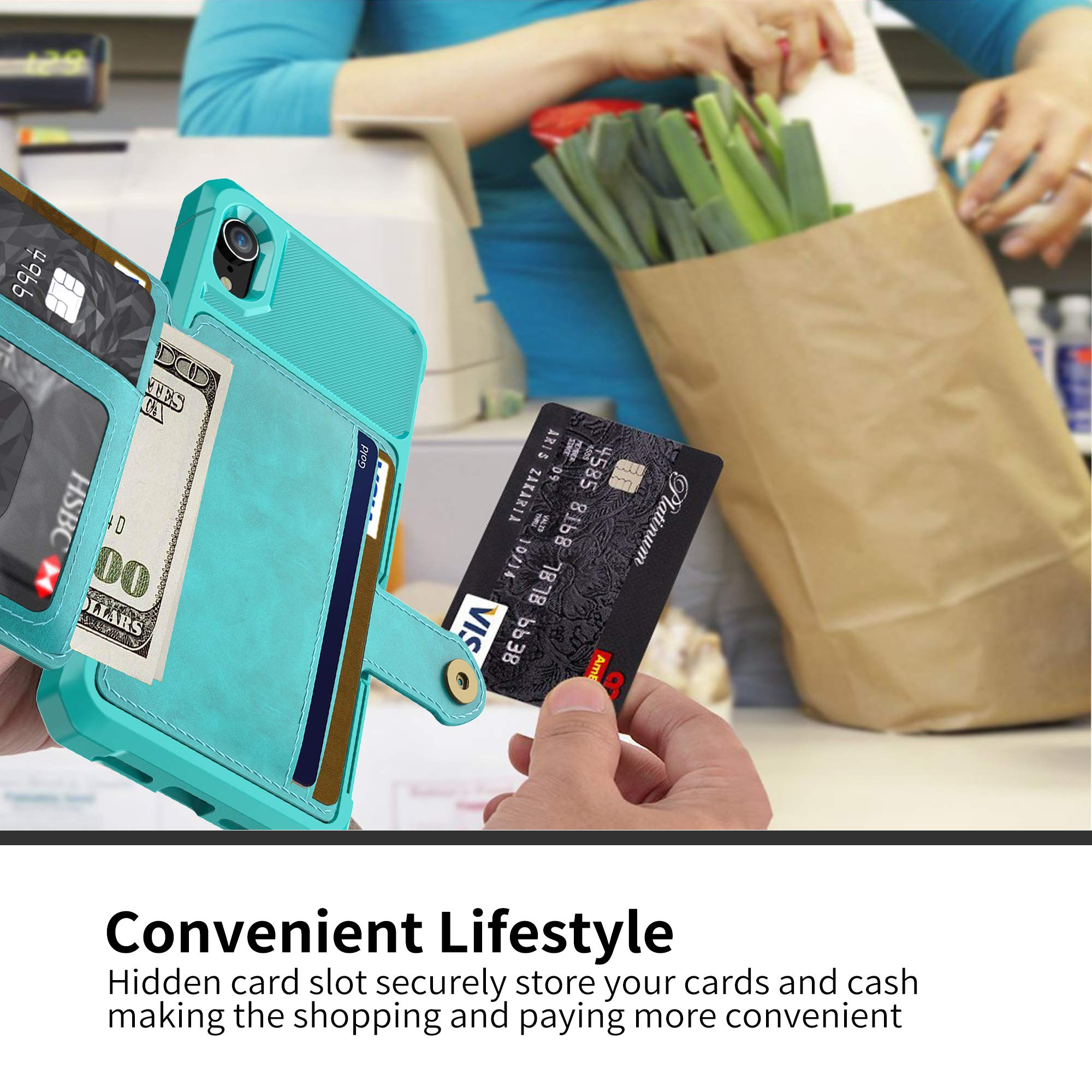 Miituuele MILANMOOD iPhone XR Wallet Case, iPhone XR Wallet Flip Leather Kickstand Fit Magnetic with Card Holder Slim Durable Shockproof Protective Case Cover with Card Holder (Turquiose)