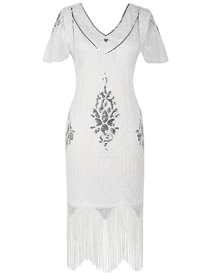 PrettyGuide Damen 1920er Charleston Kleid Pailetten Cocktail Flapper Kleid Mit Ärmel