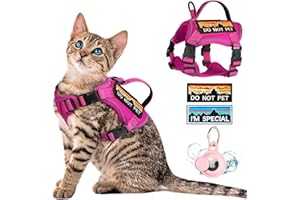 nanappice Tactical Cat Harness for Walking, Adjustable Escape Proof Pet Vest for Large Cat,Easy Control Breathable Cat Vest with Handle，Molle Patches (Pink, L)