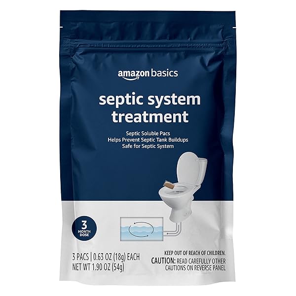 AMAZON BASICS SEPTIC TREATMENT POUCH, UNSCENTED, 0.63 OZ (PACK OF 3), 3 MONTH SUPPLY, 1.9 OZ