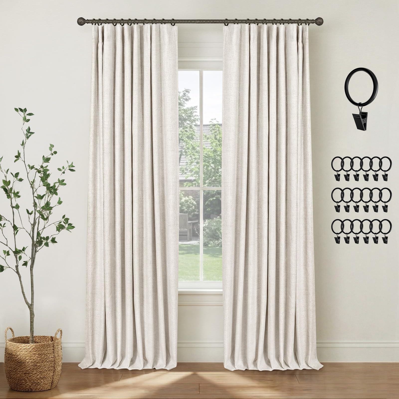 Photo 1 of INOVADAY 100% Blackout Curtains for Bedroom, Black Out Curtains 96 Inch Long, Clip Rings Linen Blackout Drapes, Thermal Insulated Room Darkening for Living Room, 2 Panels - Beige,W50xL96