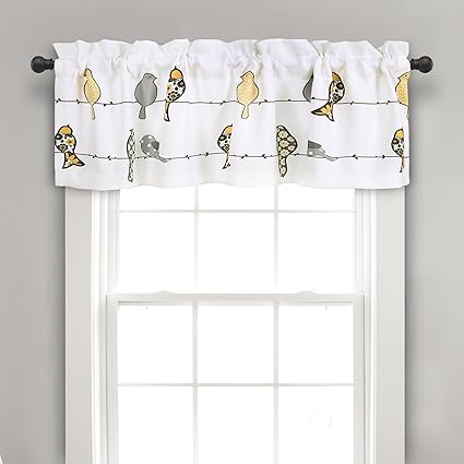 Lush Decor Rowley Birds Room Darkening Window Curtain Valance, 18 x 52, Yellow/Gray