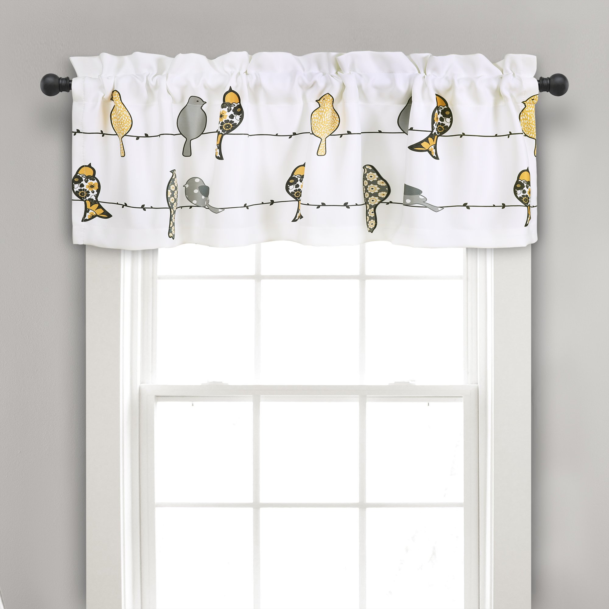 Lush Decor Rowley Birds Curtain Valance (Single Panel), 52" W x 18" L, Yellow & Gray — image 1