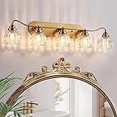 CmnVmn Vintage Bathroom Light Fixtures, 5 Light Gold Bathroom Vanity Light, Matte Antique Brass Finish with Crystal Glass Sha