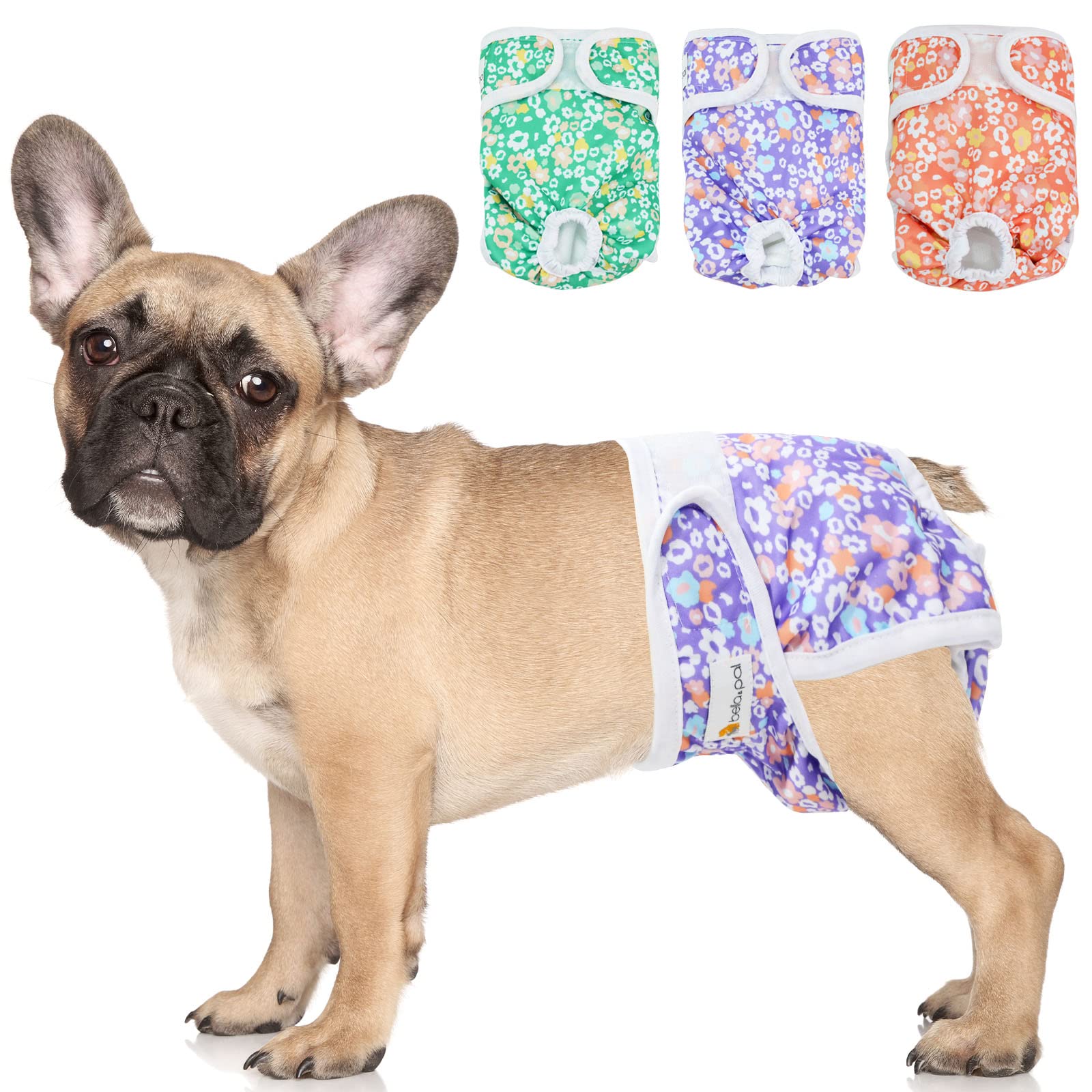 BELLA & PAL Dog Nappies Female, Reusable Dog Period Pants in Season, Washable Dog Diapers Sanitary Wraps Panties for Small Dogs, Incontinence Super Absorbent Dog Heat Pants, 3 Packs, XS