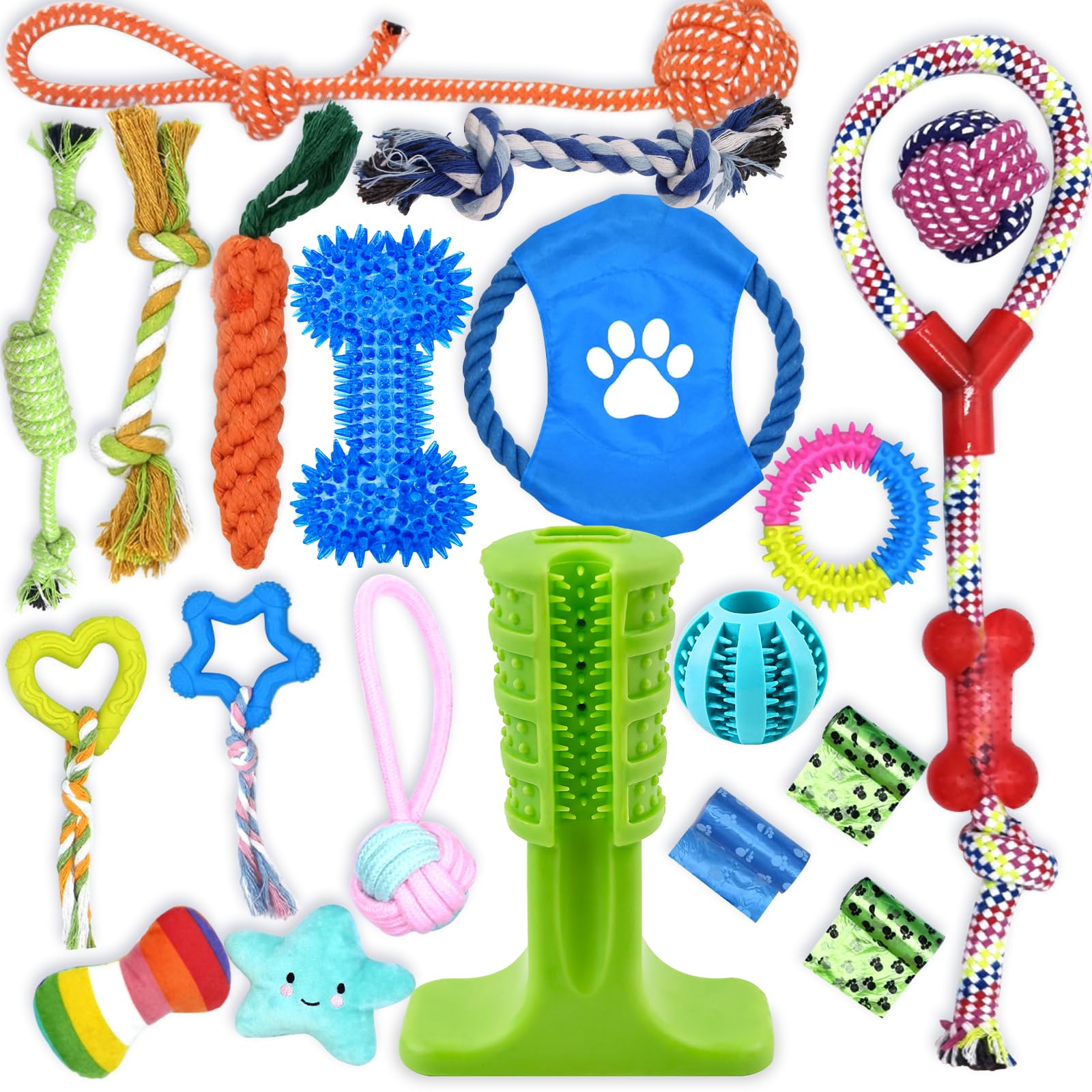 Leipple 20 Pack Luxury Dog Chew Toys for Puppy, Cute Small Dog Toys with Ropes Chew Toys, Interactive Dog Toys and Squeaky Puppy Toys for Small Dogs(A-Style)