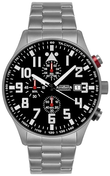 Astroavia Herren-Armbanduhr Chronograph Quarz mit Edelstahl Armband N59S