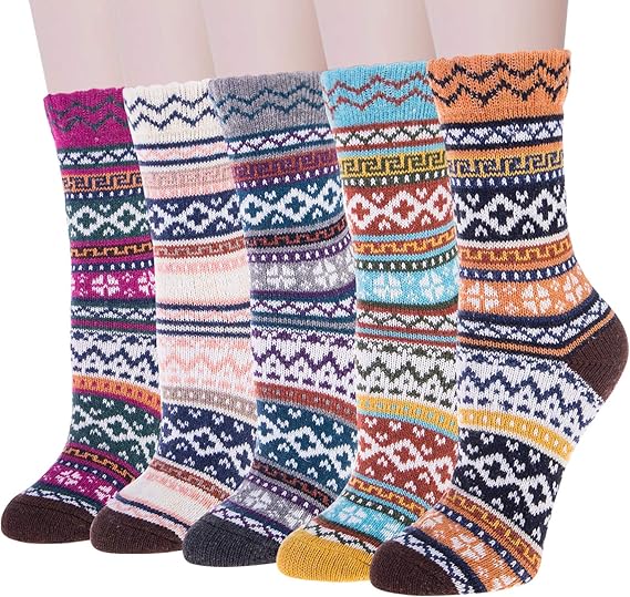5 Pairs Merino Wool Socks Womens Winter Knit Casual Crew Warm Socks for Women Amazon.co.uk
