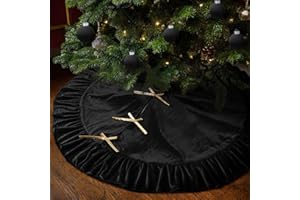 Vertintong 48 Inches Velvet Christmas Tree Skirt Black with Gold Bow Fur Plush Tree Skirt Luxury Xmas Skirts for Merry Christmas Party Vintage Holiday Decorations