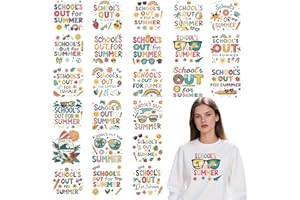 Falueqg Dtf Transfers Ready to Press - 24Pcs End of School Iron on Transfer, Last Day of School Iron on Decals Patches, Goodb