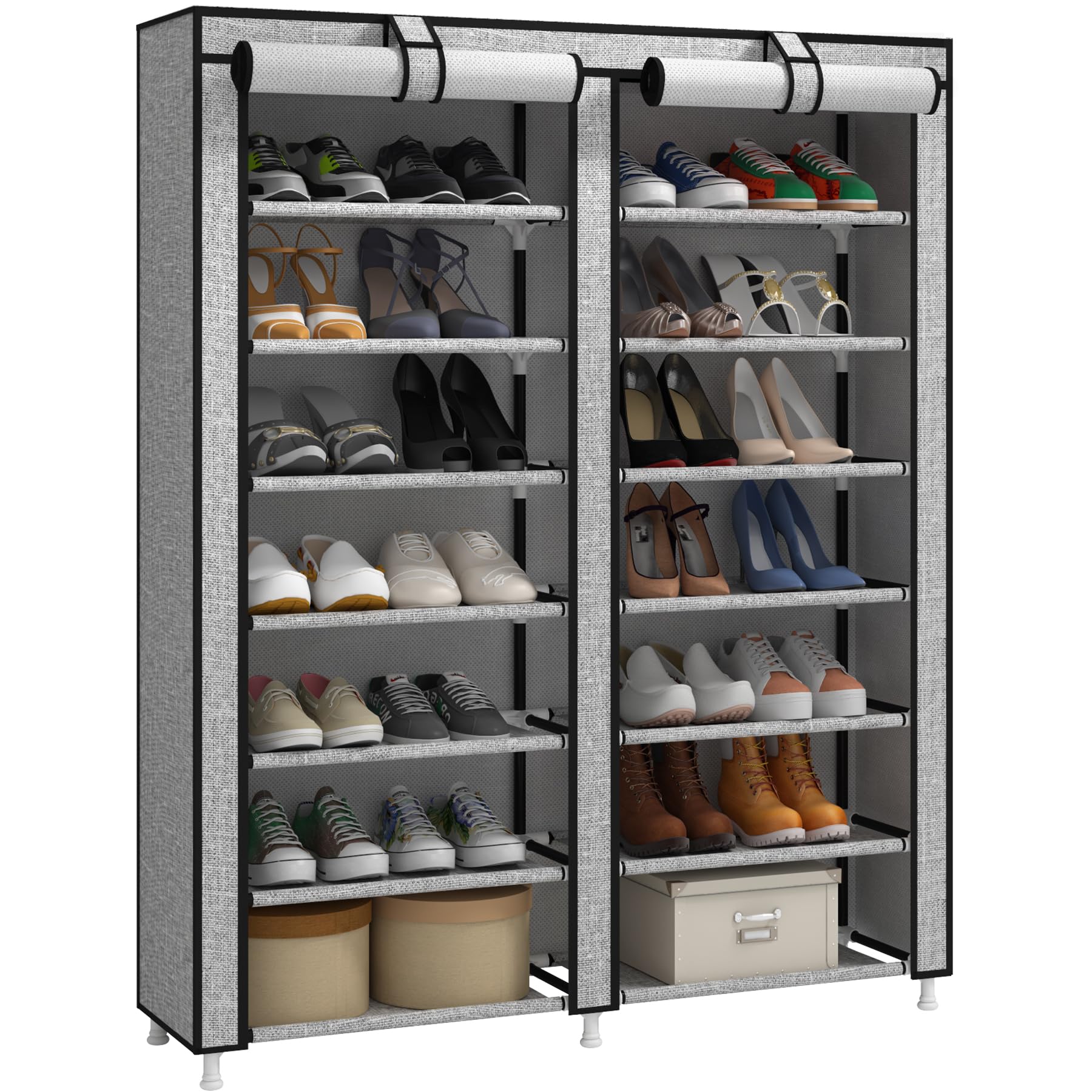 Photo 1 of JIUYOTREE 7-Tier Shoe Rack Storage Organizer with Dustproof Cover Closet Cabinet Shelf Holds up to 28 Pairs for Doorway Corridor Balcony Living Room Ash Gray