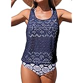 Aleumdr Womens Athletic 3 Piece Tankini Swimsuit with Shorts Tank Tops Bathing Suit with Bra Open Back Athletic Swimwear