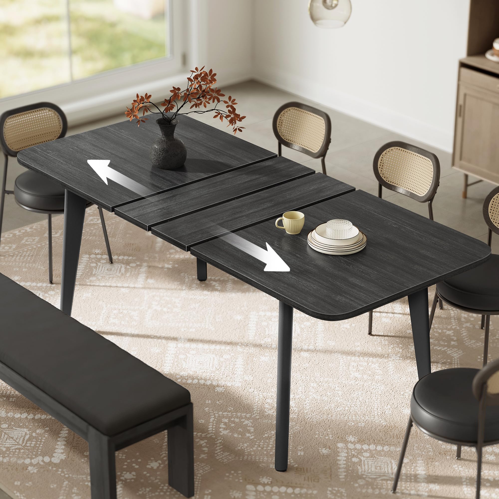 Photo 1 of (table top only*) FVASAGLE MAEZO Collection - Extendable Dining Table for 4/6/8, Kitchen Table with Tapered Legs, Curved Transitions, for Dining Room, Kitchen, Home Office, Charcoal Gray UKDT090B01V1