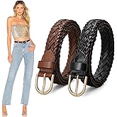 JASGOOD 2 Pack Women Skinny Leather Belts Thin Braided Leather Belts Casual Woven Waist Belt for Jeans Pants Dresses