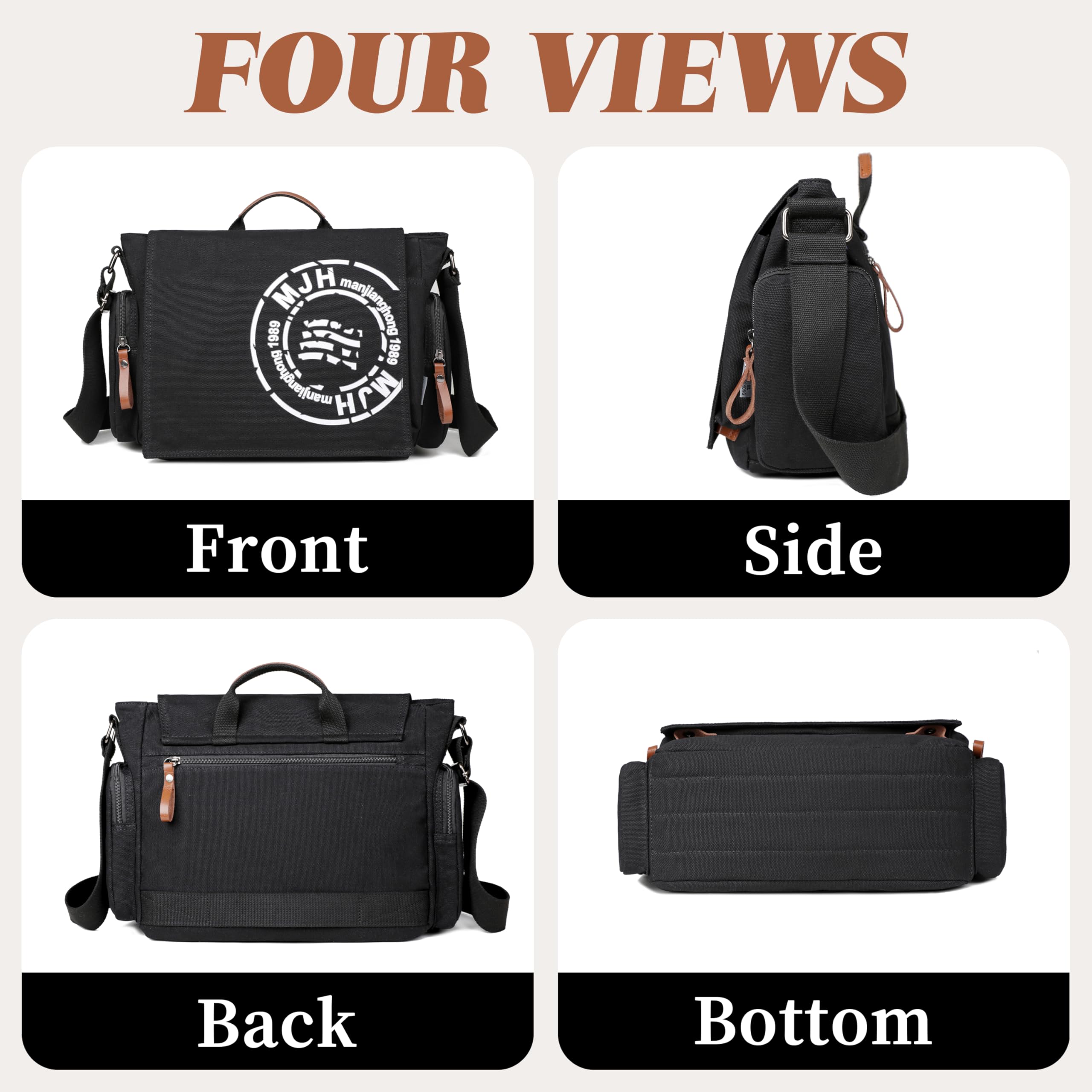 FSD.WG Satchel Messenger Bag for Men Canvas,Travel Shoulder bag 13,5 Zoll Laptop Bags Bookbag, schwarz, Large 3
