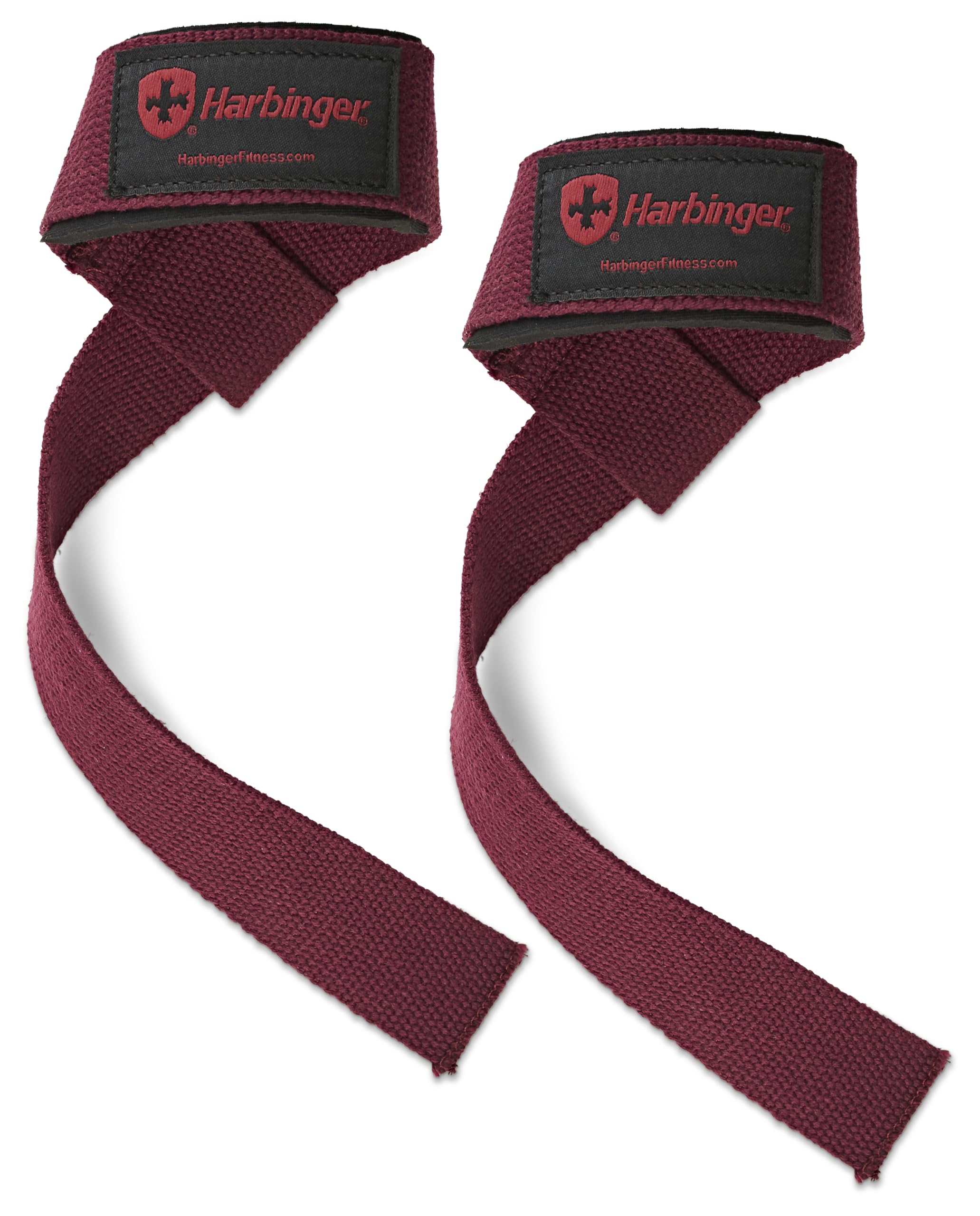 Harbinger 21.5" Padded Cotton Lifting Straps-Extended Length Allows for Stronger Grip,Heavy Duty Stitching and Merrowed End Tabs Increases Durability,Ideal For Heavy Lifting,One Size,Merlot