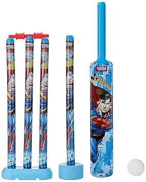 Superman Cricket Set with 1 Plastic Bat and Ball, 4 Wickets, Base and Bail