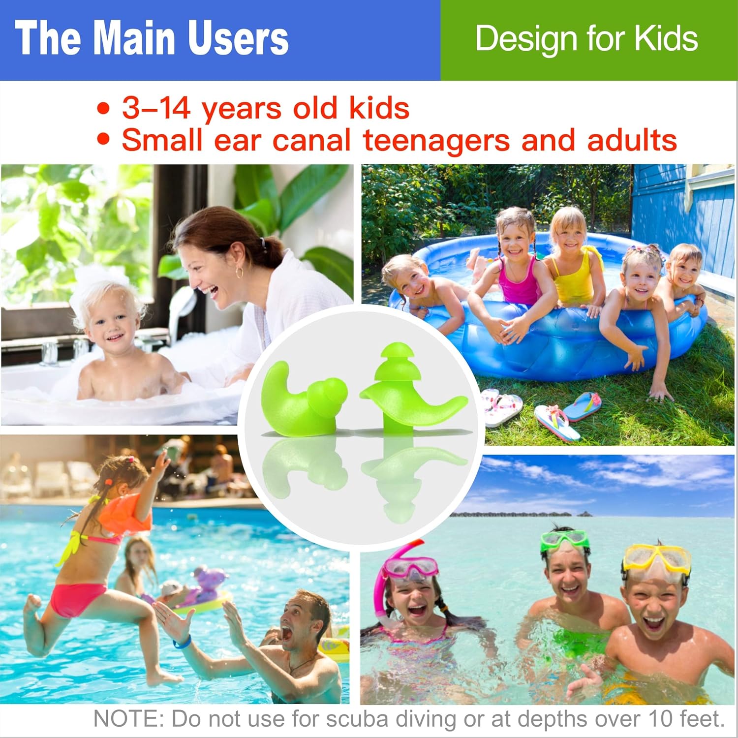 WaterDam Ear Plugs for Swimming Kids – 3 Pairs Soft Silicon Earplugs Reusable, Great Waterproof !!! Prevent Swimmer’s Ear (Green, Orange, Pink): Health & Personal Care