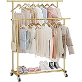 Calmootey Double Rod Clothing Garment Rack,Rolling Hanging Clothes Rack,Portable Clothes Organizer for Bedroom,Living Room,Cl