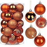 2.36" Orange Christmas Balls Ornaments 25 Pcs Shatterproof Christmas Ornaments Set Halloween Balls Ornaments Orange Ornament for Xmas Tree Holiday Party
