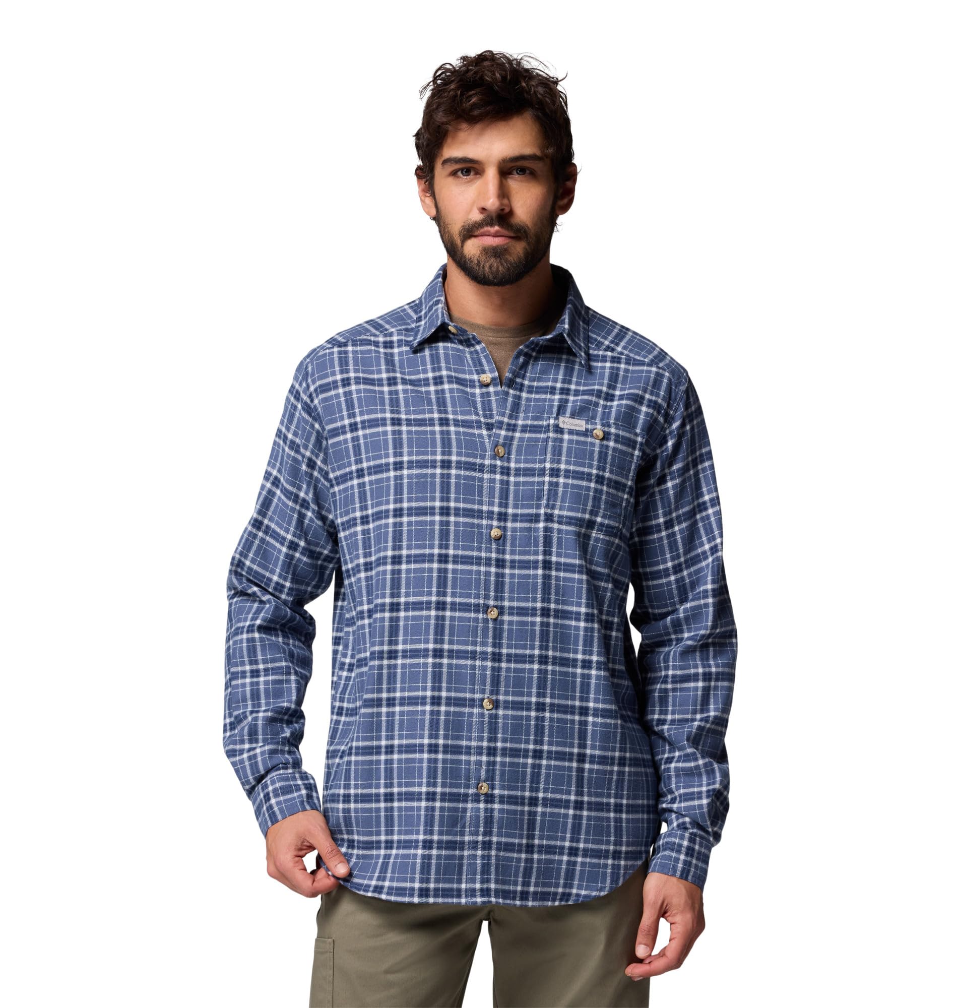 Columbia Mens Cornell Woods Flannel Long Sleeve Shirt, Dark Mountain Quad Check, Small Image