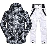 Mens Ski Jacket and Pants Set Ski Suit Winter Waterproof Windproof Hooded Snow Coat 2 Pieces Snowboarding Snowsuits