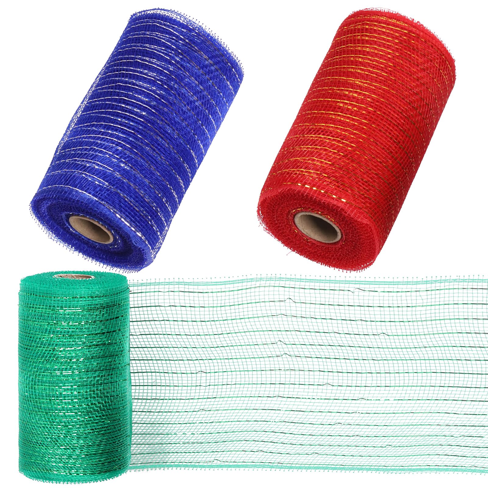 Mardatt Metallic Foil Wire Ribbon Rolls - 5.9" x 30 Ft, Prime for Wreath Decoration (Green, Blue, Red)