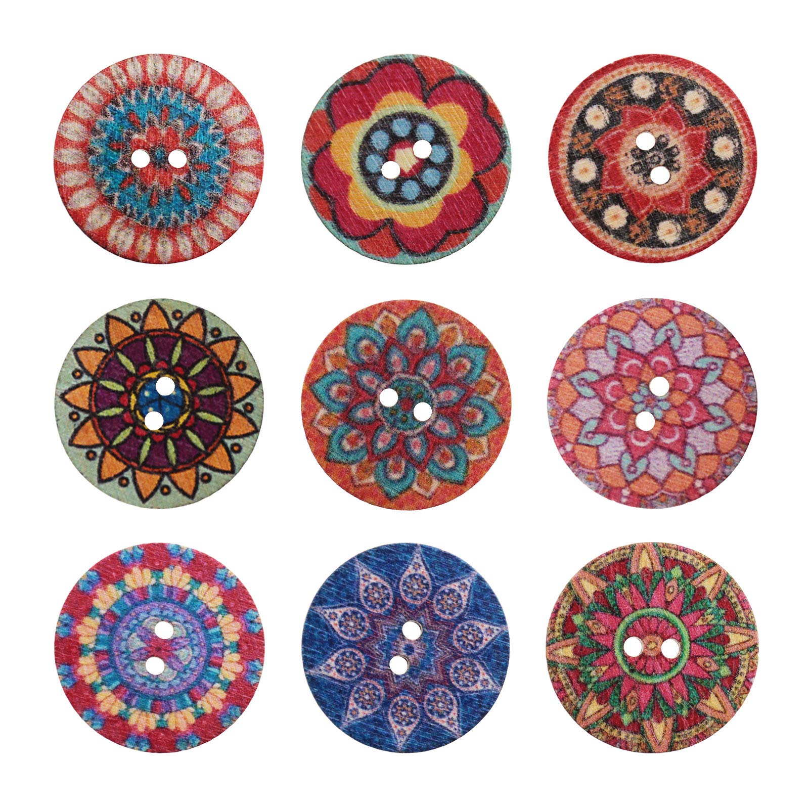 OTOTEC 200 Pcs Wooden Buttons Round Mixed Retro Multicoloured Buttons Crafts WIth 2 Holes Handmade Clothes For DIY Sewing Craft Decorations