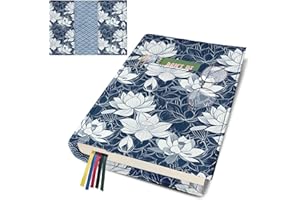 QRZIQRZ Lotus Flower Book Cover Protector for Paperback,Adjustable Soft Canvas Fabric Book Cover with Pocket Bookmark,Double Side Print Book Dust Jacket Covers for Hardcover Book Lovers Gift