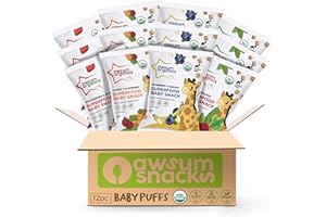 Awsum Organics Baby Snacks - Happy Healthy Baby Food - Snack for Babies - Organic Vegan Kosher Gluten Free - Natural Plant Based Puffs - Non-Allergy - No Added Sugar 0.75 Oz Bag (Variety, 12 bags).