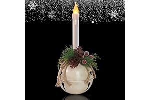 Furora LIGHTING Christmas Decor LED Taper Candle with White Bell Candle Holder, Centerpiece Decorations with Candle Stands for Christmas, Battery Operated