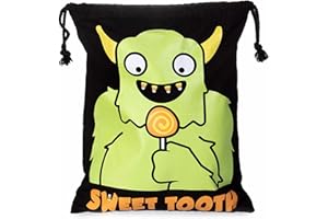 HAUNTLOOK Sweet Tooth Trick or Treat Canvas Bag - Reusable Halloween Cloth Candy Sack with Draw String - Bulk Goody Bags - Cotton Fabric Candy Sacks for Children - Trick or Treating, Travel, Slumber Parties