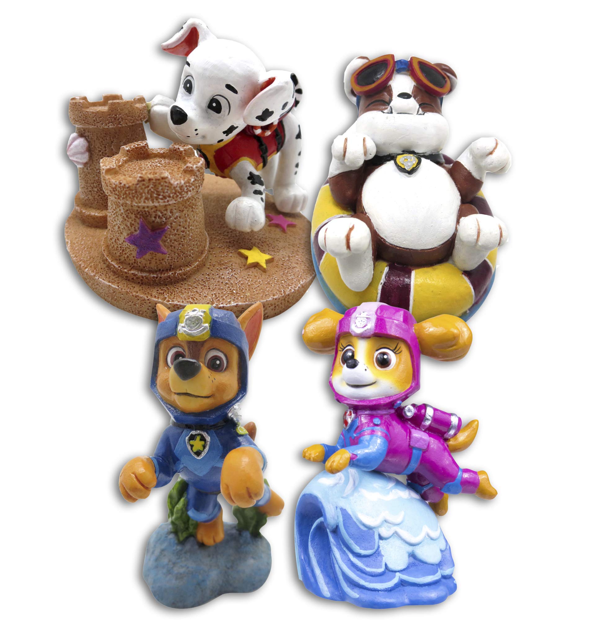 Penn-Plax Paw Patrol Aquarium Ornament Bundle â€“ Includes Chase, Marshall, Rubble, and Skye â€“ 4 Pieces â€“ Mini