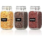 ComSaf Airtight Glass Canister Set of 3 with Lids 1.5L Clear Food Storage Jars Square, Kitchen & Pantry Organization Food Sto