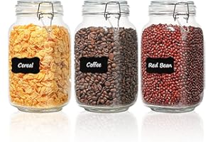 ComSaf Airtight Glass Canister Set of 3 with Lids 1.5L /51oz Clear Food Storage Jars Square, Kitchen & Pantry Organization Fo