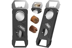 KEJIAR Cigar Cutter, 3-in-1 Cigar Cutter with Stainless Steel Blade V-Cutter, Guillotine and Bottle Opener for Parties Portable Boys Cigar Accessory - 2 Piece Set (Black)