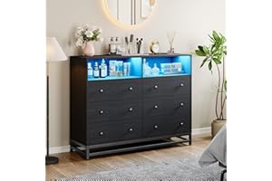 Modern 6-Drawer Dresser with LED Lights & Charging Station – Wide Wooden Chest for Bedroom, Living Room, or Closet – Large St