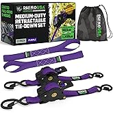 Rhino USA Retractable Ratchet Straps (2-Pack) - 1 Inch x 10 Feet (1,209lb Break Strength) - Auto Self Retracting Tie Down Straps for Truck, Cargo Trailer, Motorcycle, ATV, UTV - Purple