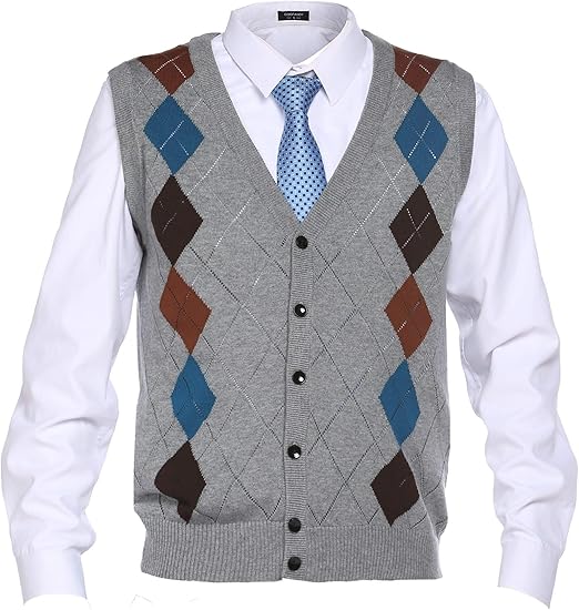 Amazon Co Jp Coofandy ニットセーター ニットベスト 薄手 Vネック メンズ セーターベスト トップス アーガイル 春服 メンズセーター カジュアル 通勤 通学 春秋 家庭洗濯ok 服 ファッション小物