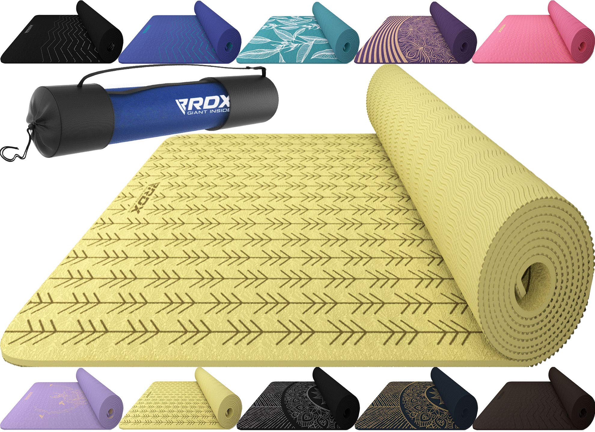 RDX Yoga Mat TPE 6mm Thick with Straps and Carry bag, REACH ROHS Compliant, 6P Latex Free Eco Friendly Non Slip Mats for Men Women, Home Gym Fitness Workout Exercise Pilates Aerobic Planks, 183 X 61CM