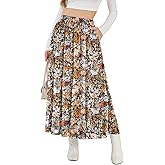 NASHALYLY Women's High Waisted Maxi Skirt,Elastic Chiffon Boho Long Skirt with Pockets
