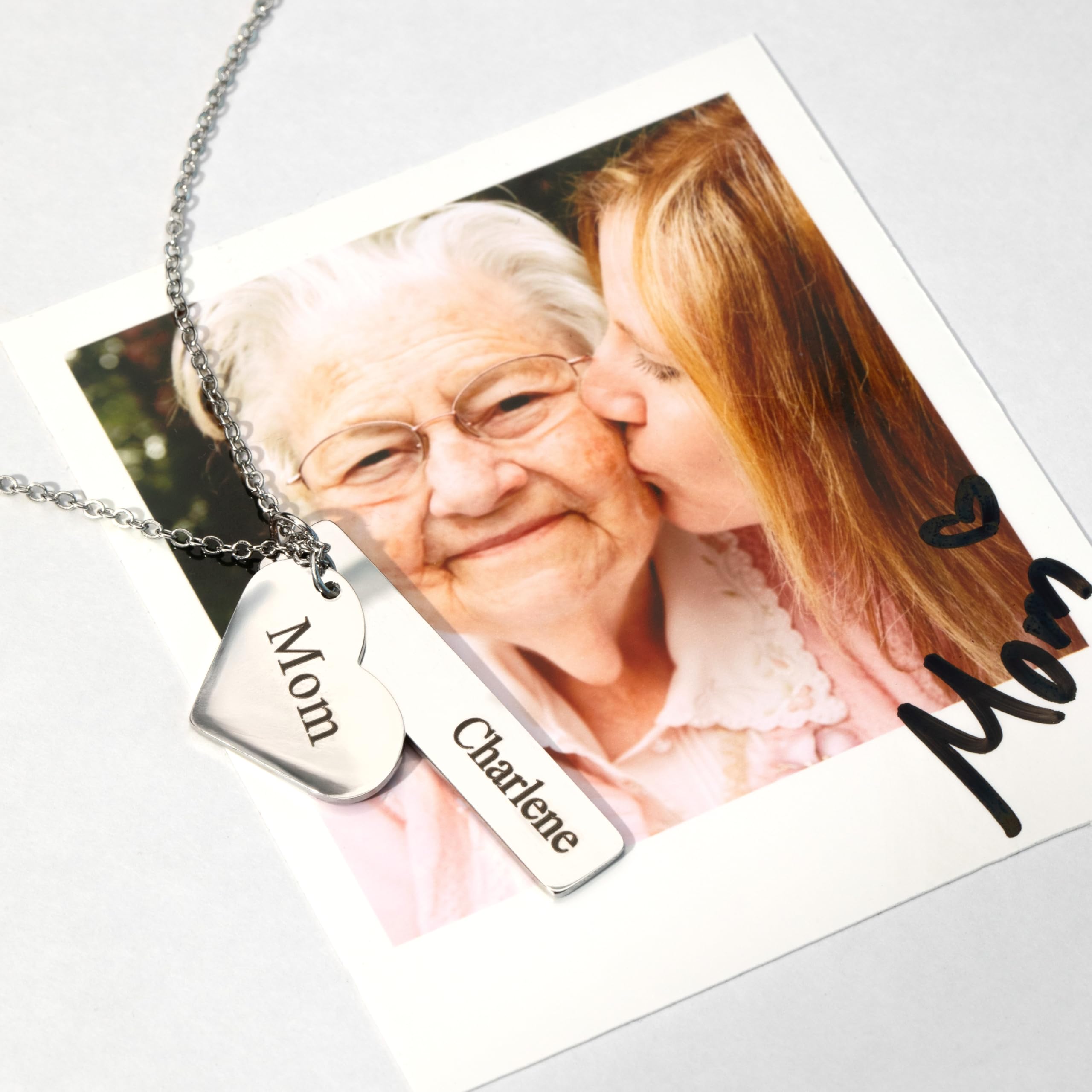 MignonandMignon Custom Name Necklace Personalized Engraved Gold Bar Necklace, Kids’ Names, Heart Charm, Gift for Mom, Unique Birthday Jewelry for Women - H8N