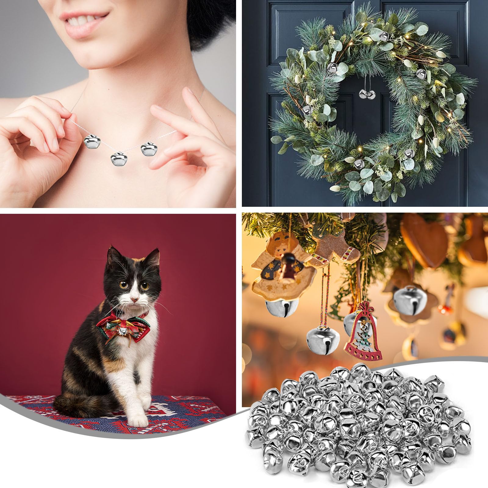 MCPINKY 170PCS Jingle Bells, Mini Bells for Crafting, for Gift Decorations, DIY Gift Bags, 0.5 Inch, Silver