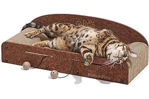 FUKUMARU 26 Inch Cat Scratcher Bed, 2 Reversible Cardboard Cat Scratch Pads Refill for Indoor Cats, Durable Large Cats Scratc