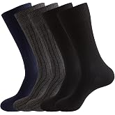 PUJANE Men's Dress Crew Socks 5 Pairs Mens Cotton Calf Business Formal Socks Soft Breathable Athletic Long Sport Socks