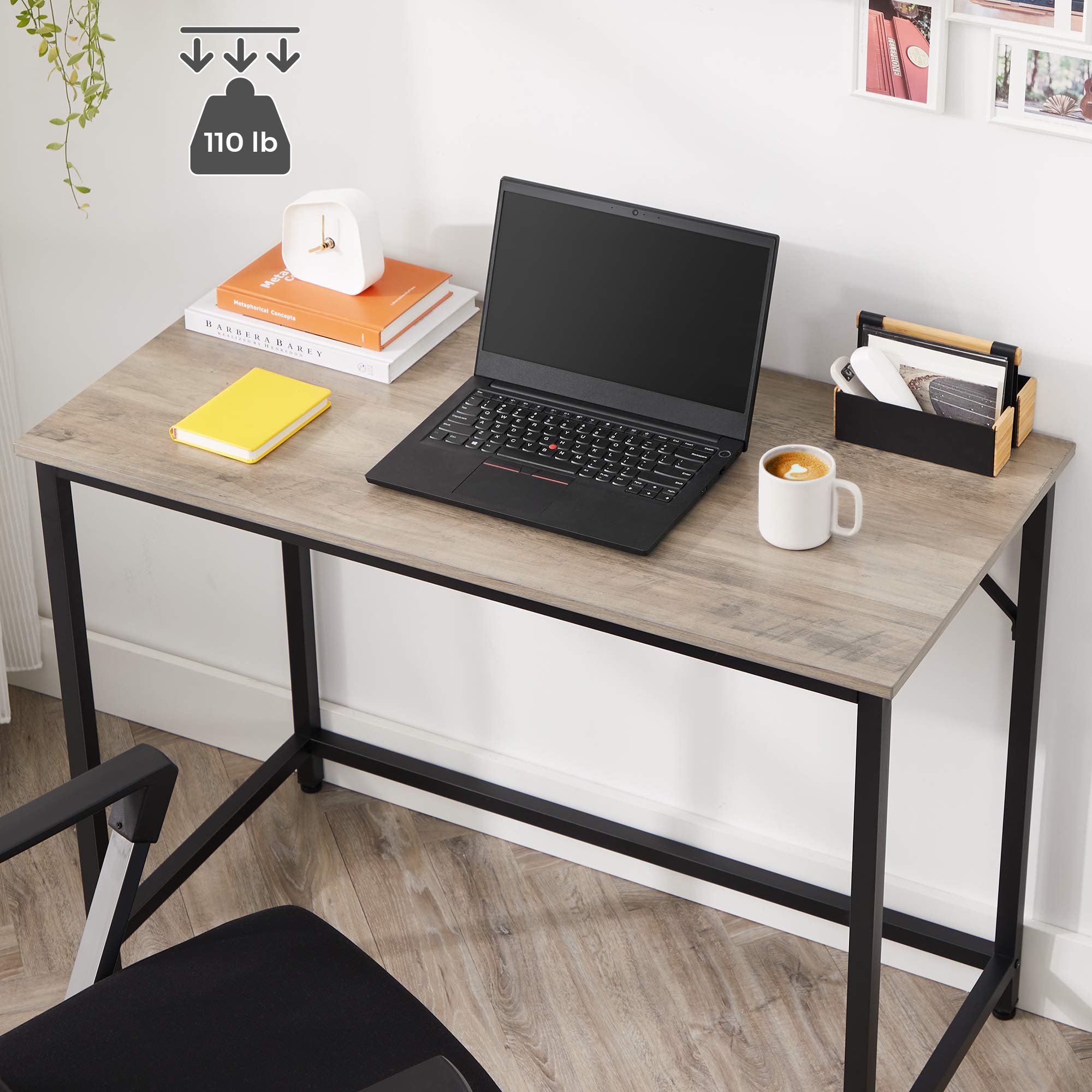 VASAGLE Computer Desk, Gaming Desk, Home Office Desk, for Small Spaces, 19.7 x 39.4 x 29.9 Inches, Industrial Style, Metal Frame, Greige and Black ULWD041B02