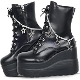 Gothniero Platform Goth Boots for Womem Black Combat Motorcycle Rave Punk emo Boots Chunky Heel Ankle Booties with Side Zip Lace Up Wedge Booties US5.5-11